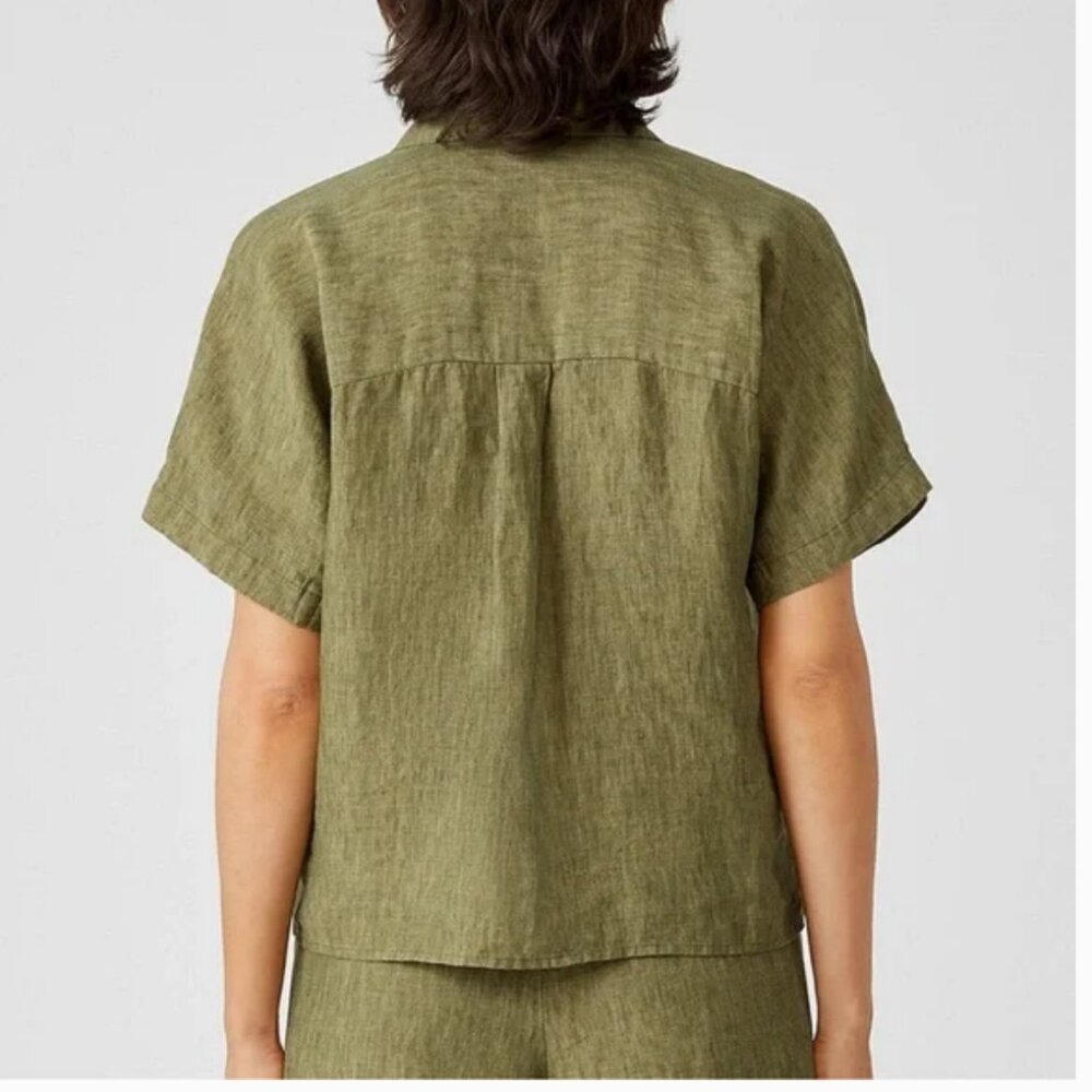Eileen Fisher Women's Delave Blue Green Linen Sleeve Button Up Shirt Sz Medium - Picture 9 of 9